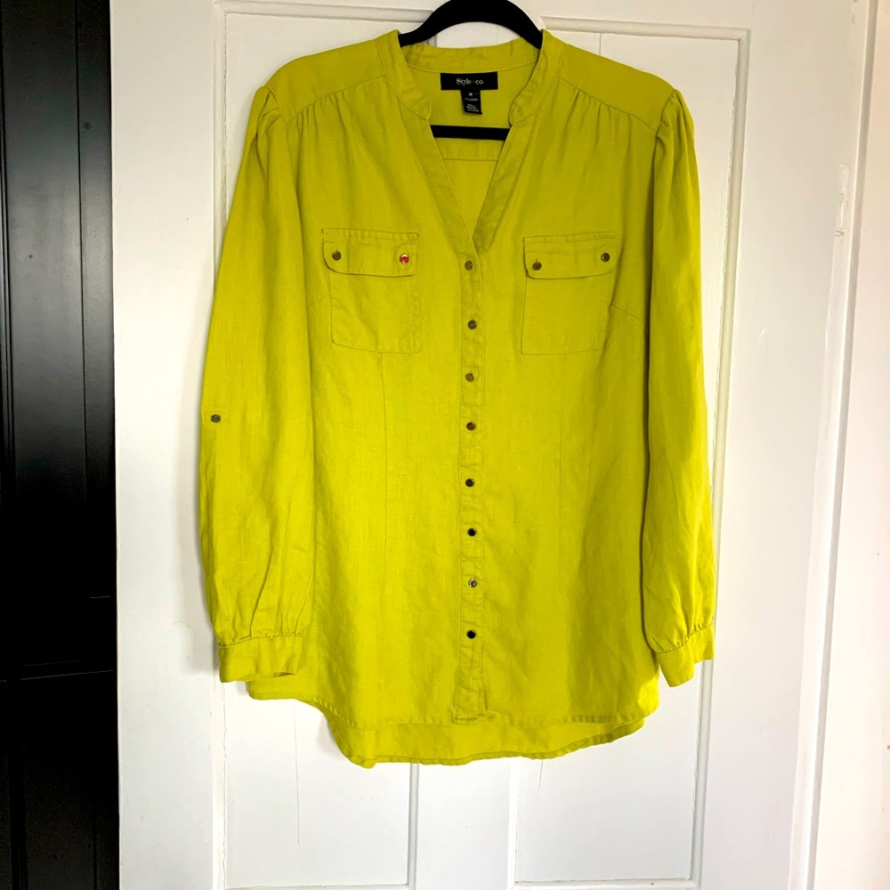 Lime Green Linen Blouse M
